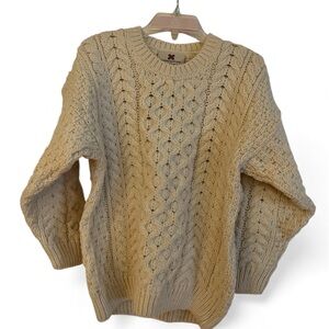 Kids 100% Merino Wool Cable Knit Sweater - Beige